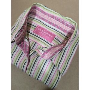 Tiny Tyrwhitt Girls Size 5-6 Dress Shirt Contrast Cuffs Striped Pink Green Brown